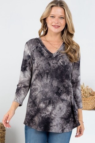 French Terry Tie Dye Print V-Neck