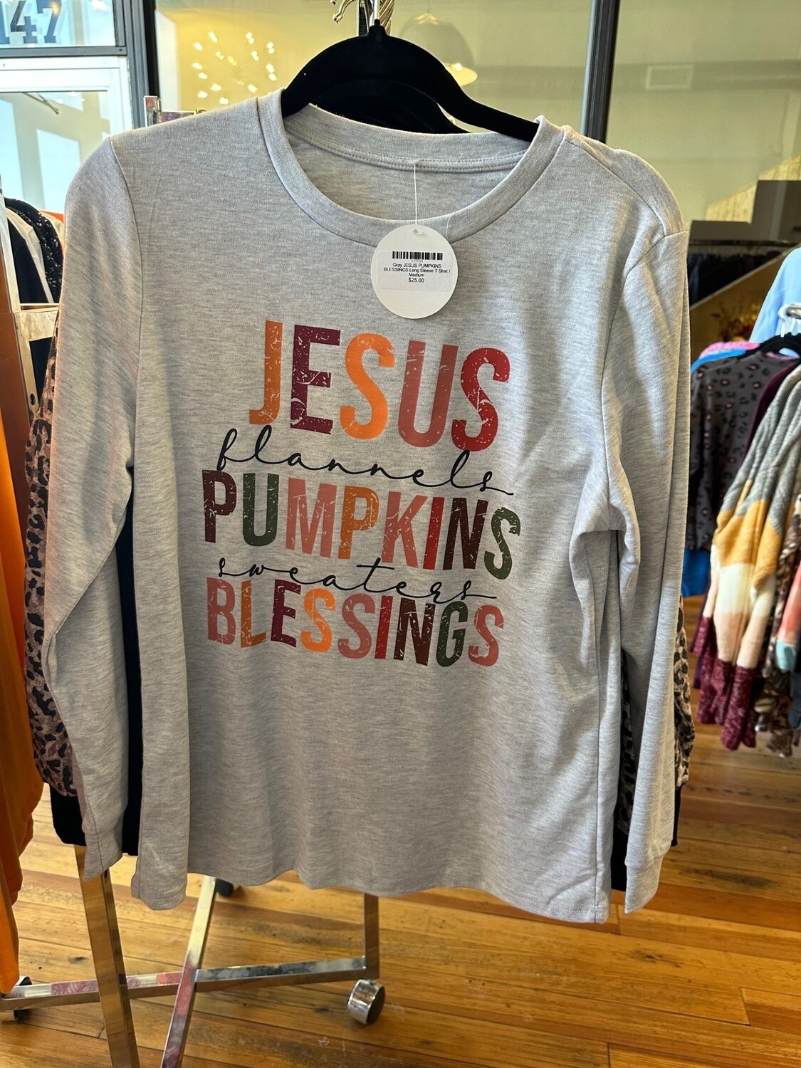Gray JESUS PUMPKINS BLESSINGS Long Sleeve T Shirt