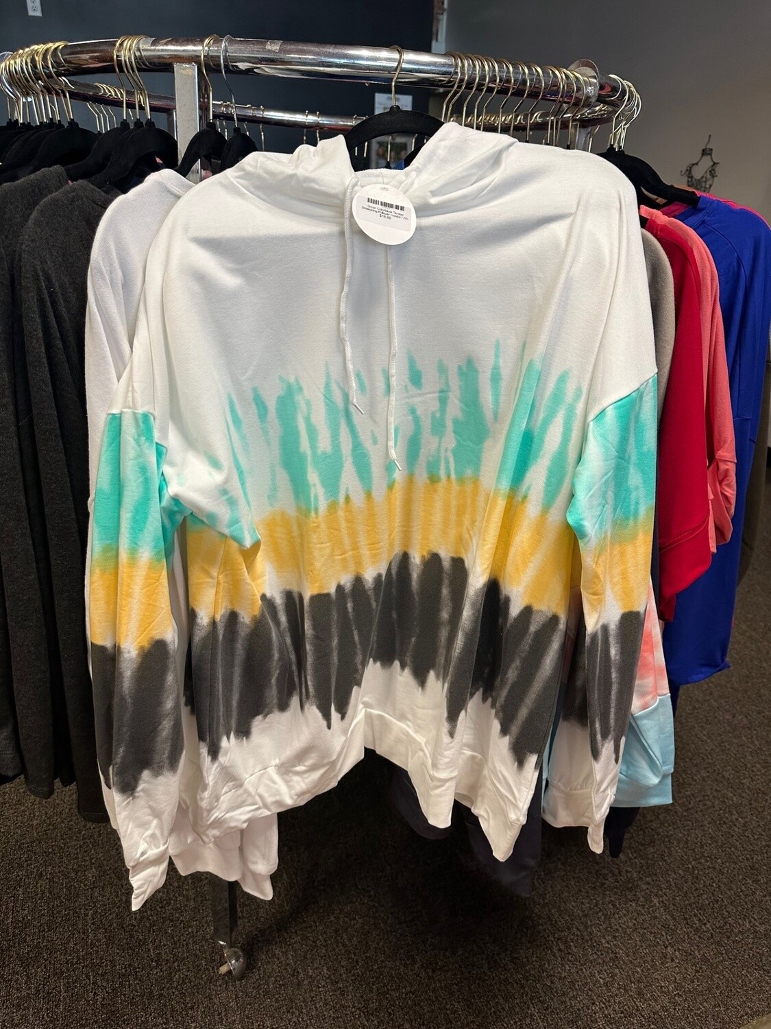 Green Colorblock Tie-dye Drawstring Pullover Hoodie