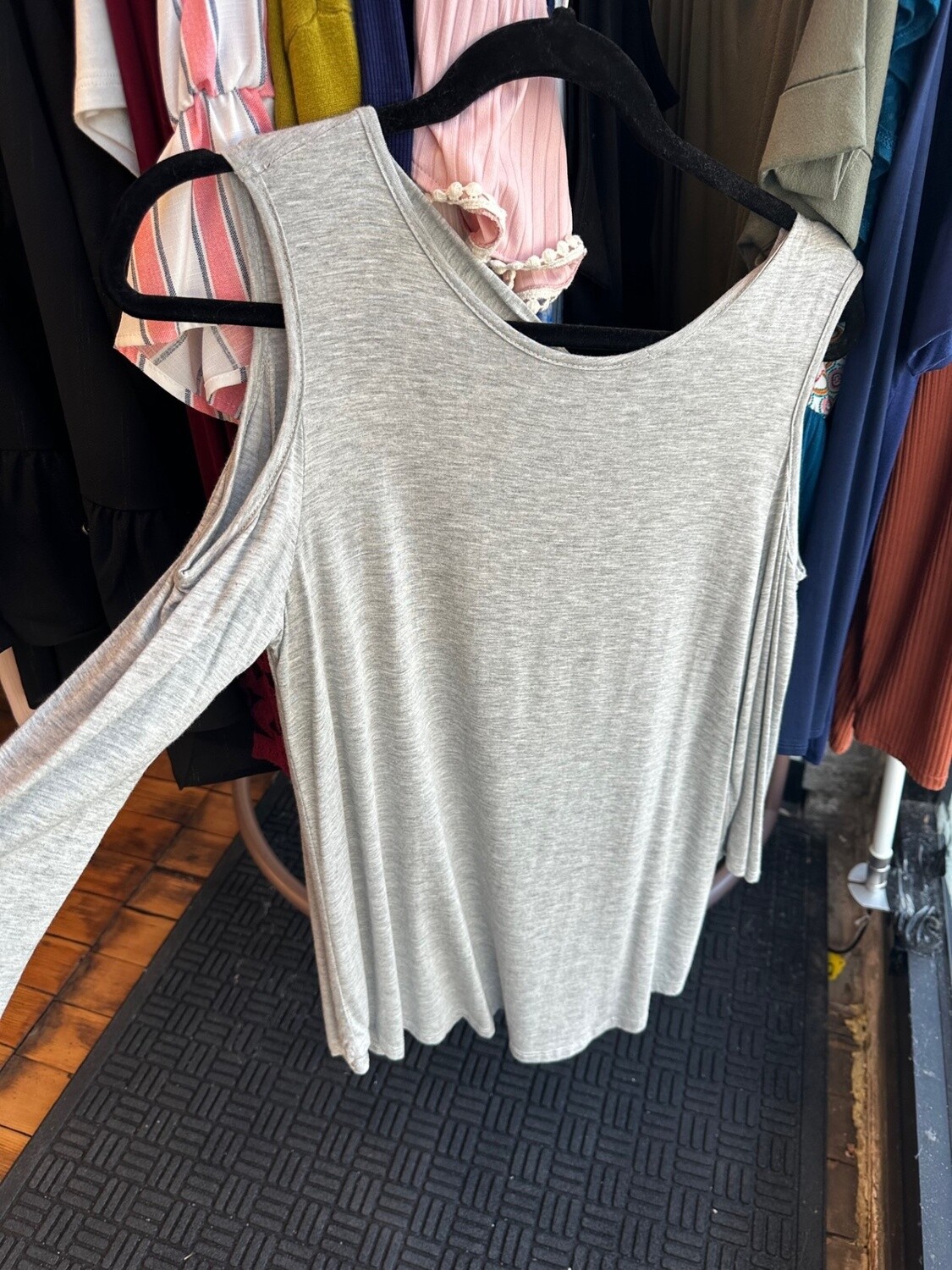 Medium long sleeve cold shoulder grey shirt