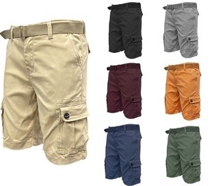 Men&#39;s Belted Cargo Shorts Pockets