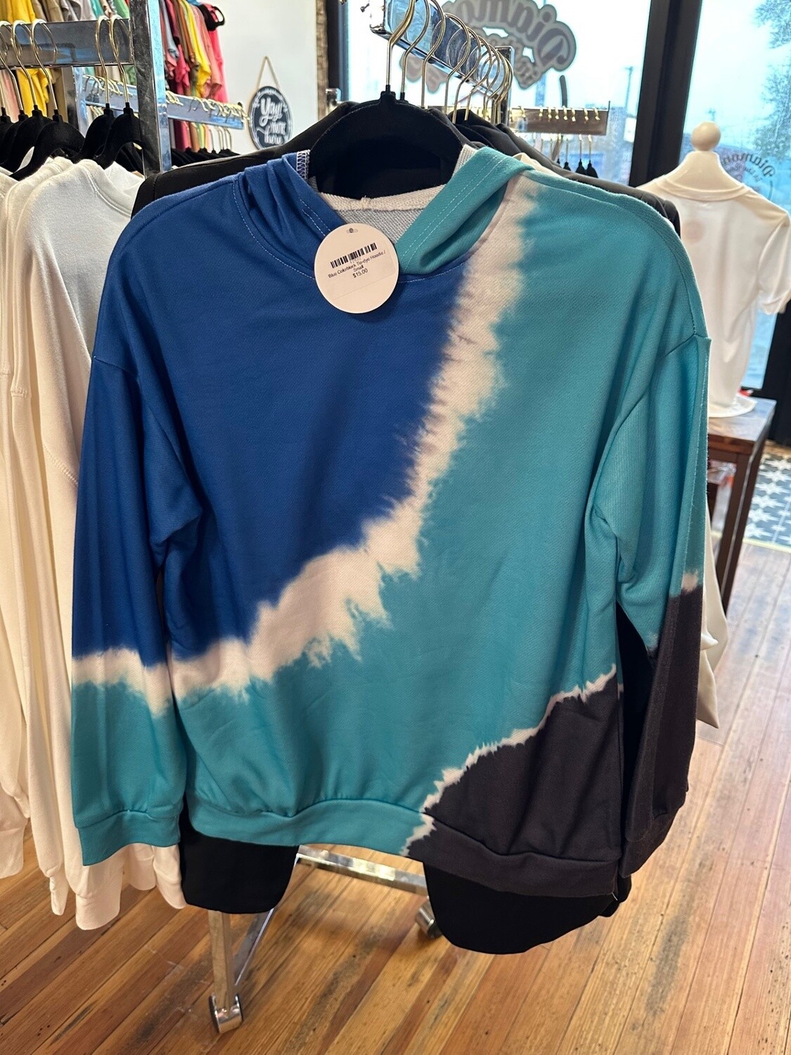Sky Blue Colorblock Drawstring Hoodie