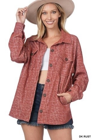PLUS MELANGE KNIT SHACKET WITH POCKETS