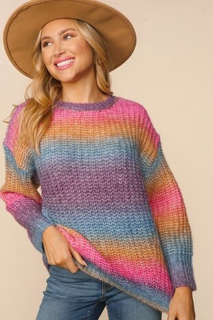 Plus Multi Color Ombre Pullover Sweater