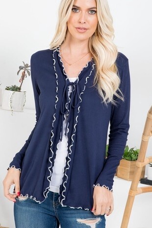 Rib Brushed Ruffle Cardigan