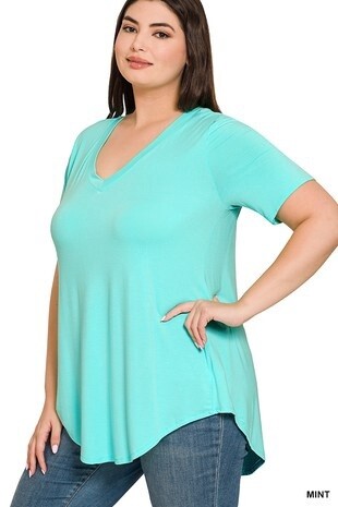 Short Sleeve V-Neck Hi-Low Hem