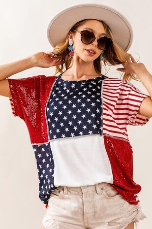 STAR W STRIPE STITCHED CONTRAST TOP
