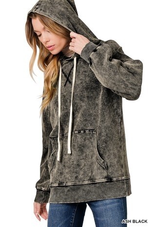 PLUS ACID WASH RAGLAN SLEEVE HOODIE WITH POCKET