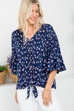 Stripe Button Down Tied Front Tunic