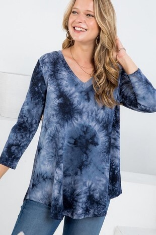 Plus Terry Tie Dye Print V-Neck