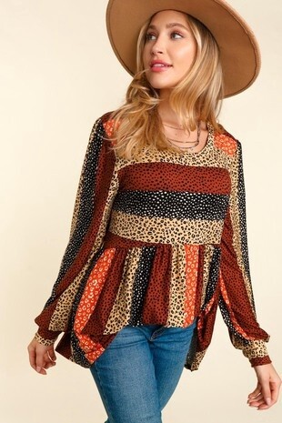 PLUS STRIPE LEOPARD PRINT FIT AND FLARE BABYDOLL