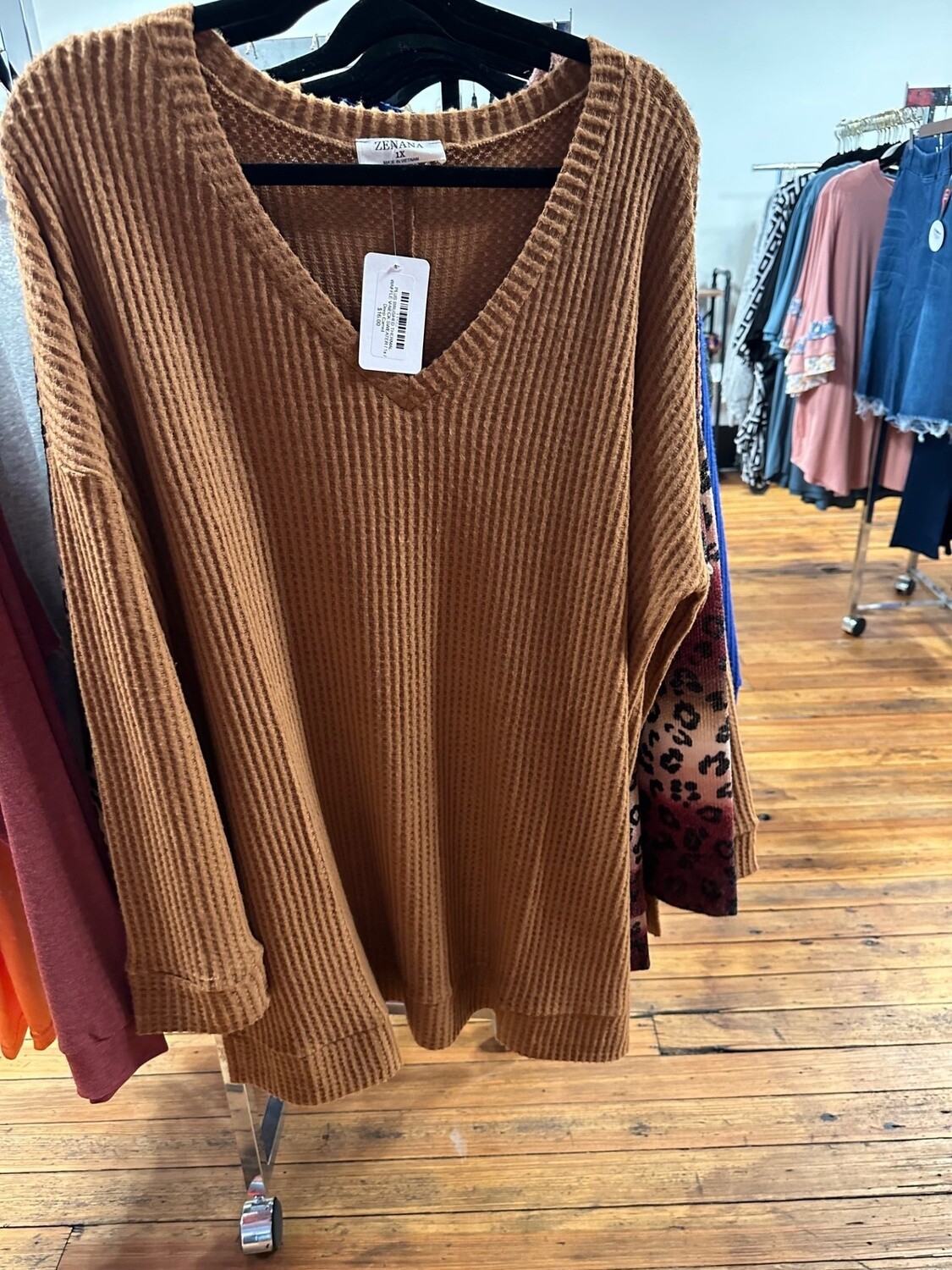 PLUS BRUSHED THERMAL WAFFLE V-NECK SWEATER