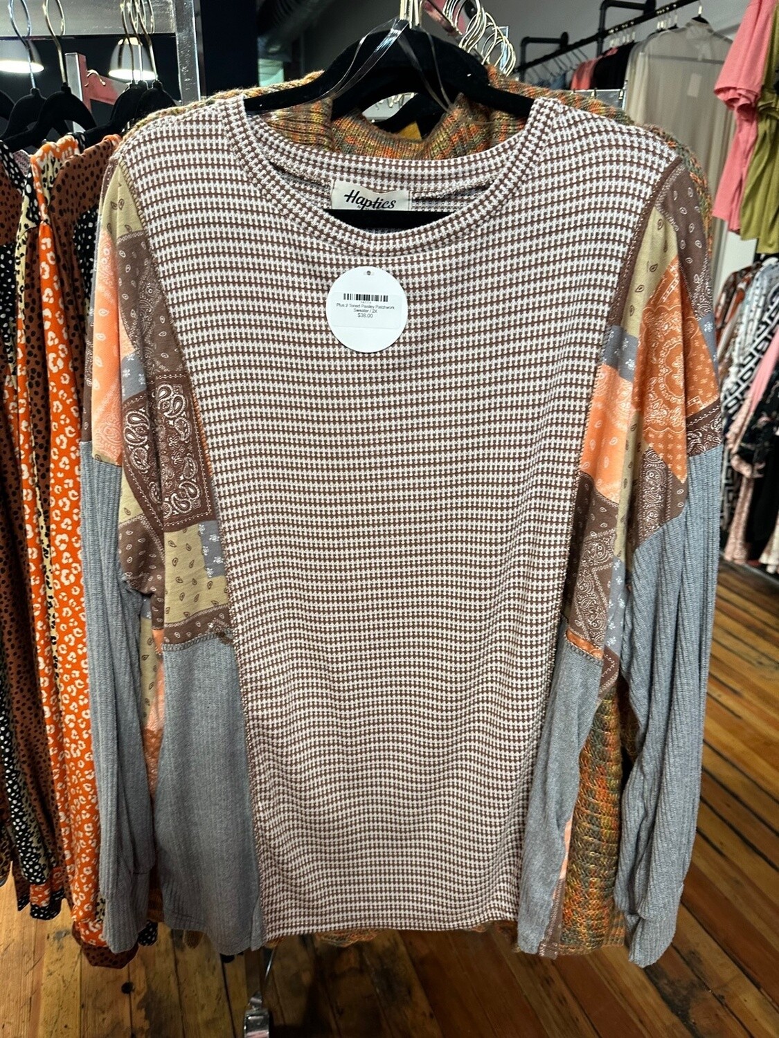 Plus 2 Toned Paisley Patchwork Sweater