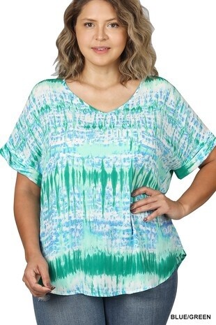 Plus Pink Woven Wool Printed V-Neck