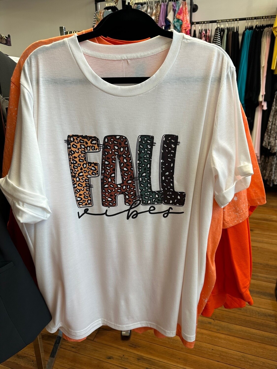 White FALL Vibe Leopard Print Crew Neck T Shirt