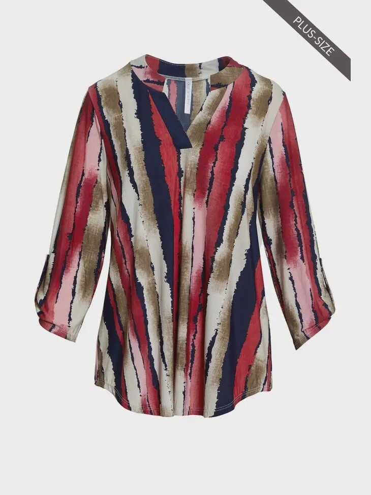 Plus Size Colorblock 3/4 Sleeve High Low Lizzy Top