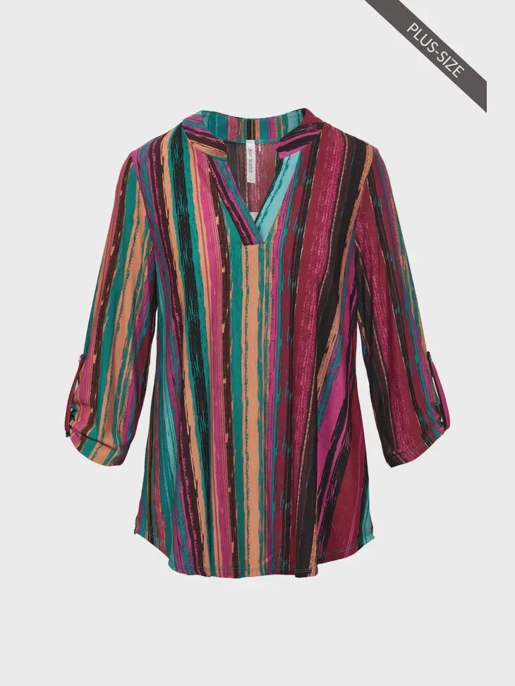 Plus Size Multi Print Wrinkle Free High Low Lizzy Top