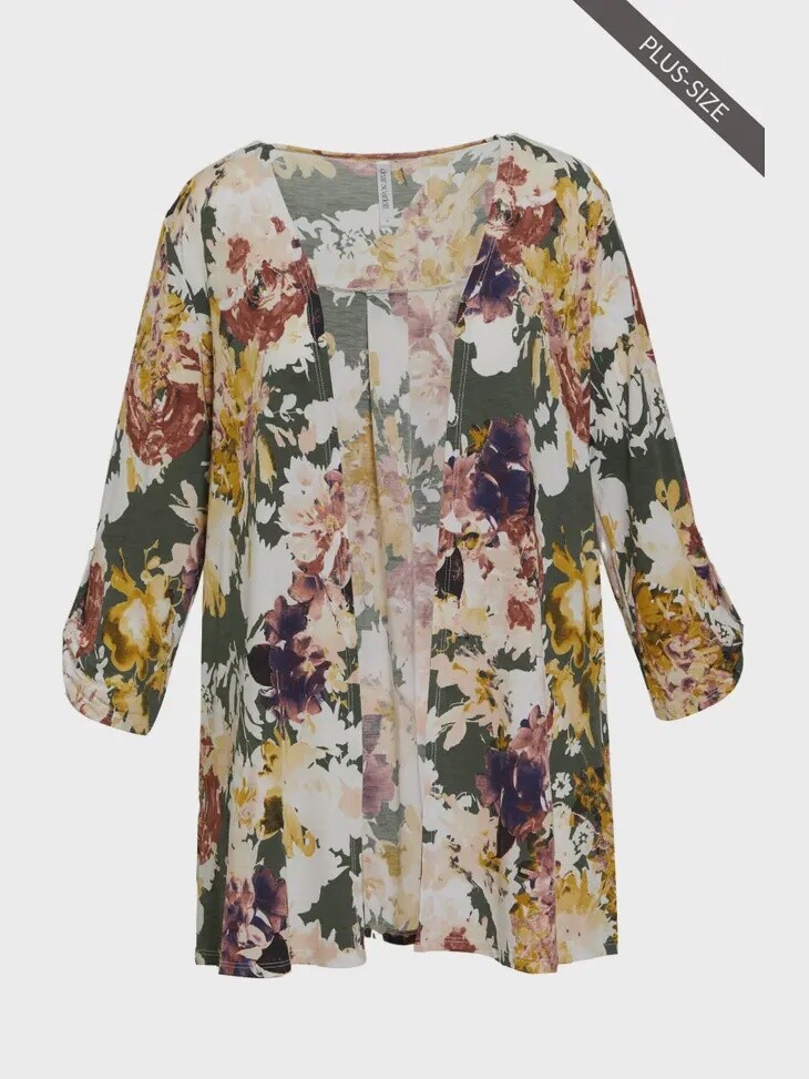 Plus Size Wrinkle Free 3/4 Sleeve Cardigan