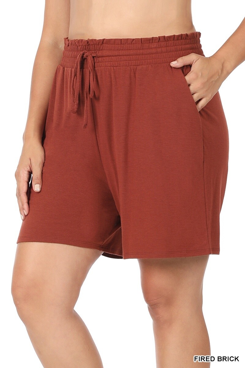 PLUS DRAWSTRING WAIST PAPERBAG SHORTS, Size: 1X, Colour: Fired Brick