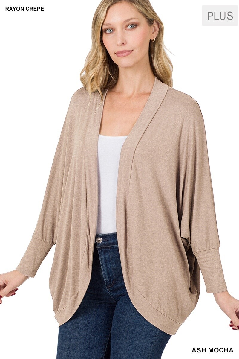 PLUS RAYON SPAN CREPE COCOON WRAP CARDIGAN, Size: 1X, Colour: Ash Mocha