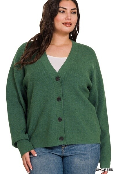 PLUS VISCOSE SWEATER CARDIGAN, Size: 1X, Colour: Dk Green