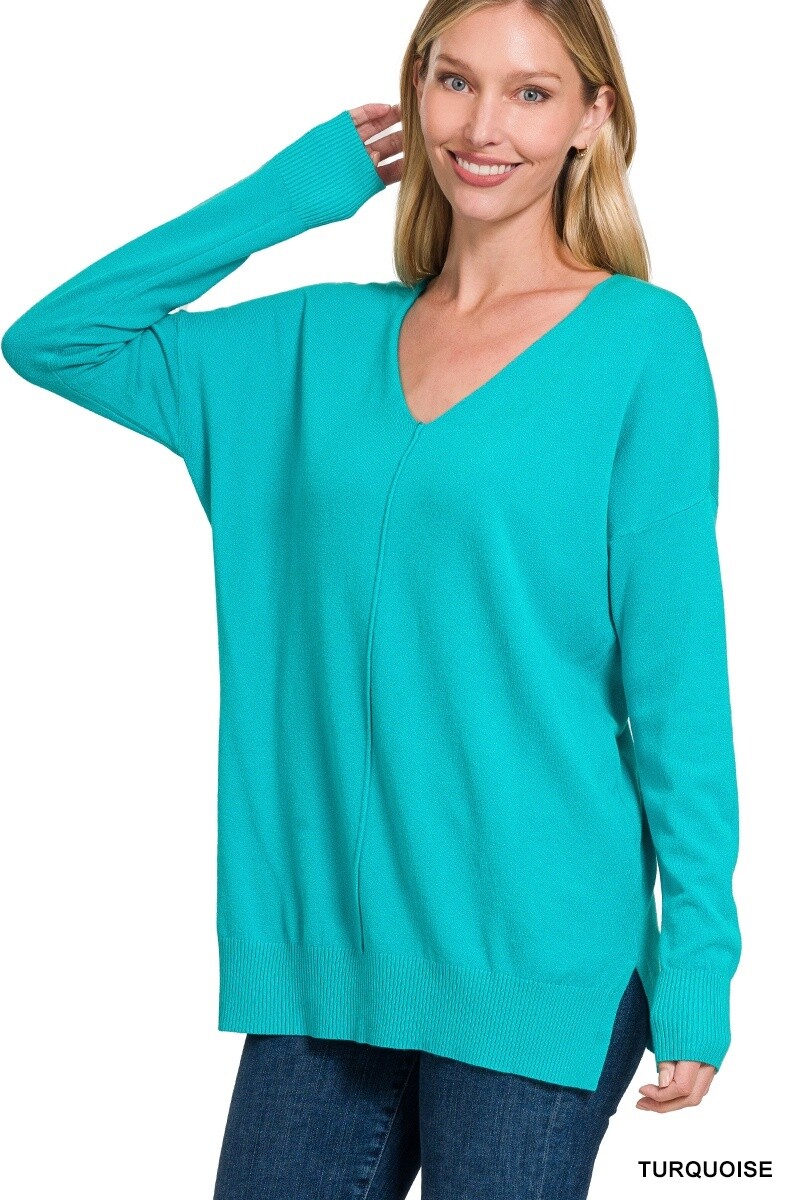 VISCOSE FRONT SEAM SWEATER, Size: S/M, Colour: Turquoise