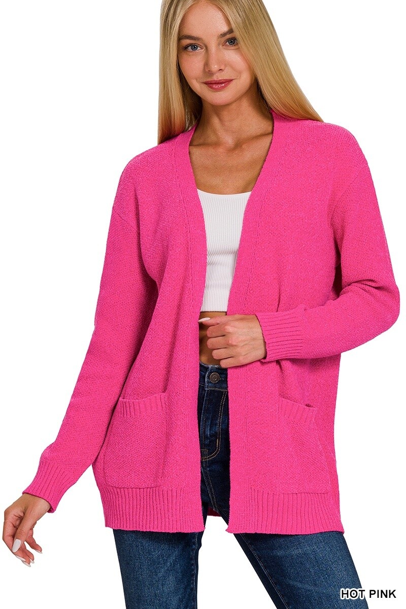 MELANGE OPEN FRONT SWEATER CARDIGAN, Size: Small, Colour: Hot Pink