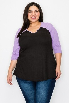 Extended Plus HORSESHOE NECK WITH CONTRAST SLEEVE TOP