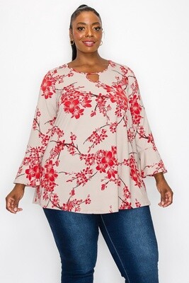 PLUS KEYHOLE TOP WITH RUFFLE SLEEVE