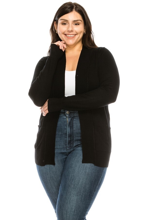 Plus Open Front Cardigan, Size: 1X, Colour: Black