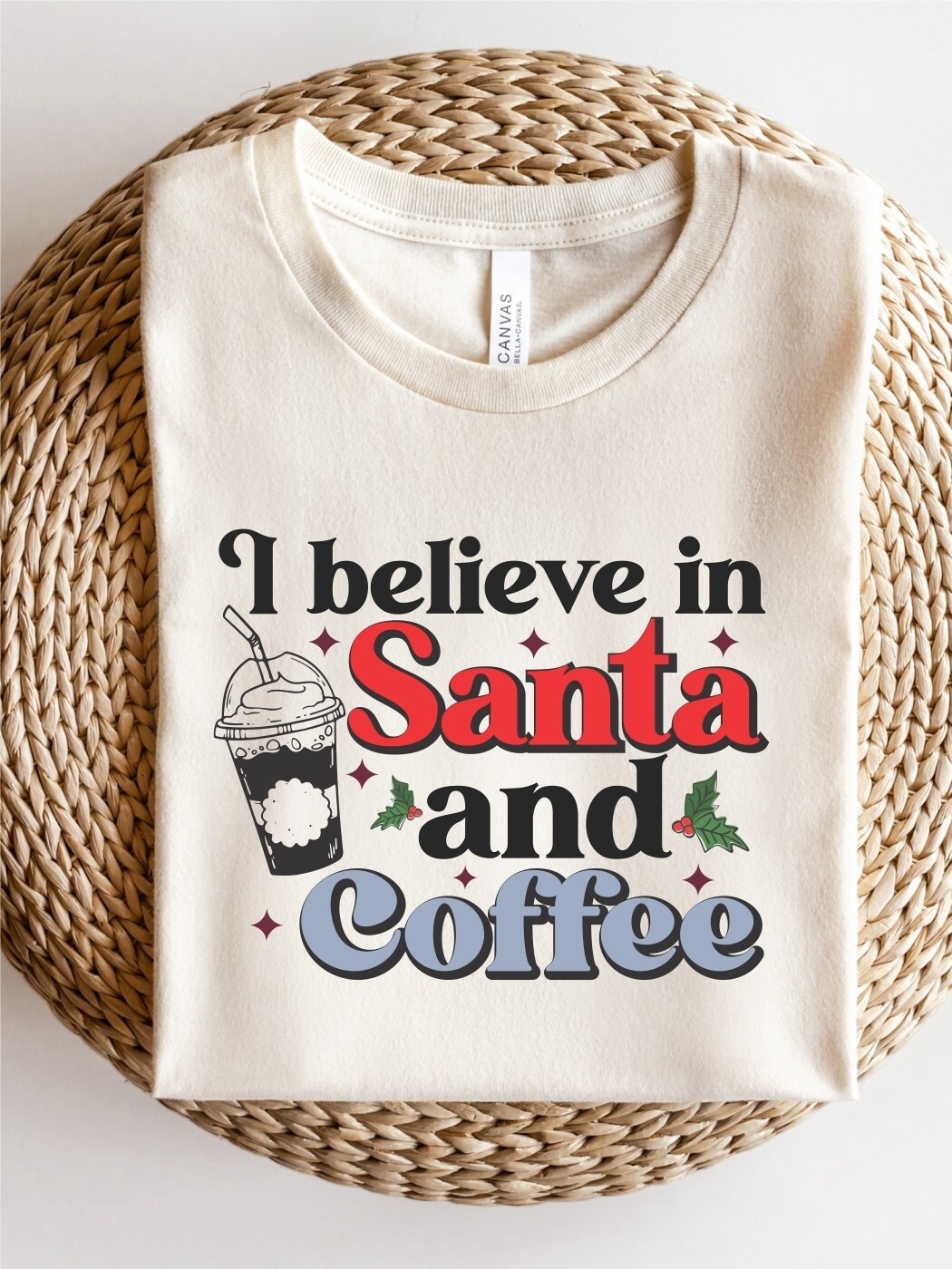 Plus I Believe in Santa and Coffee Tee, Size: 2X, Colour: Cream