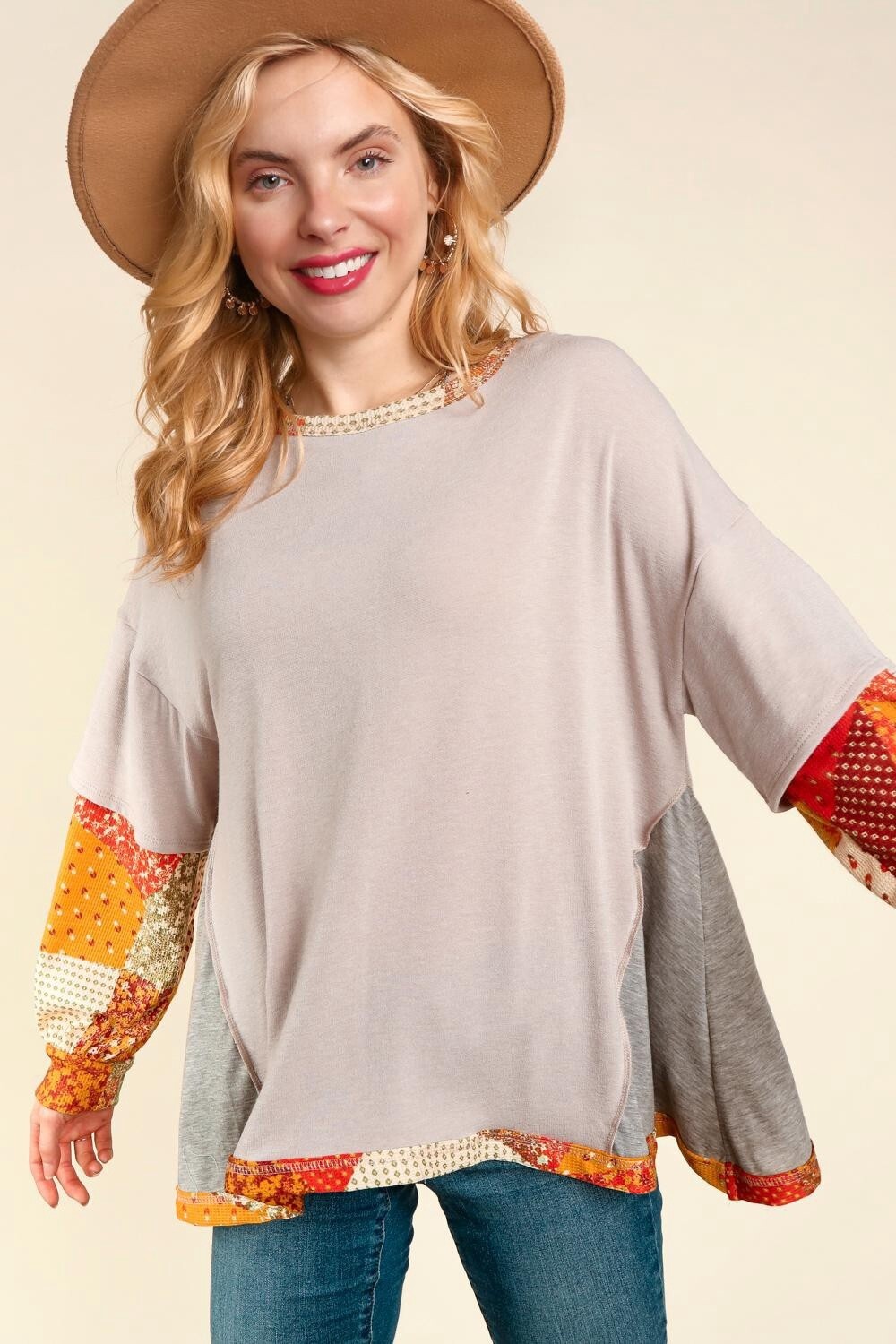 BOHEMIAN PATCHWORK TWOFER LONG SLEEVE KNIT, Size: Small