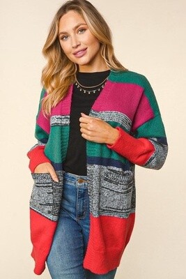 MULTICOLOR SWEATER OPEN CARDIGAN WITH POCKETS