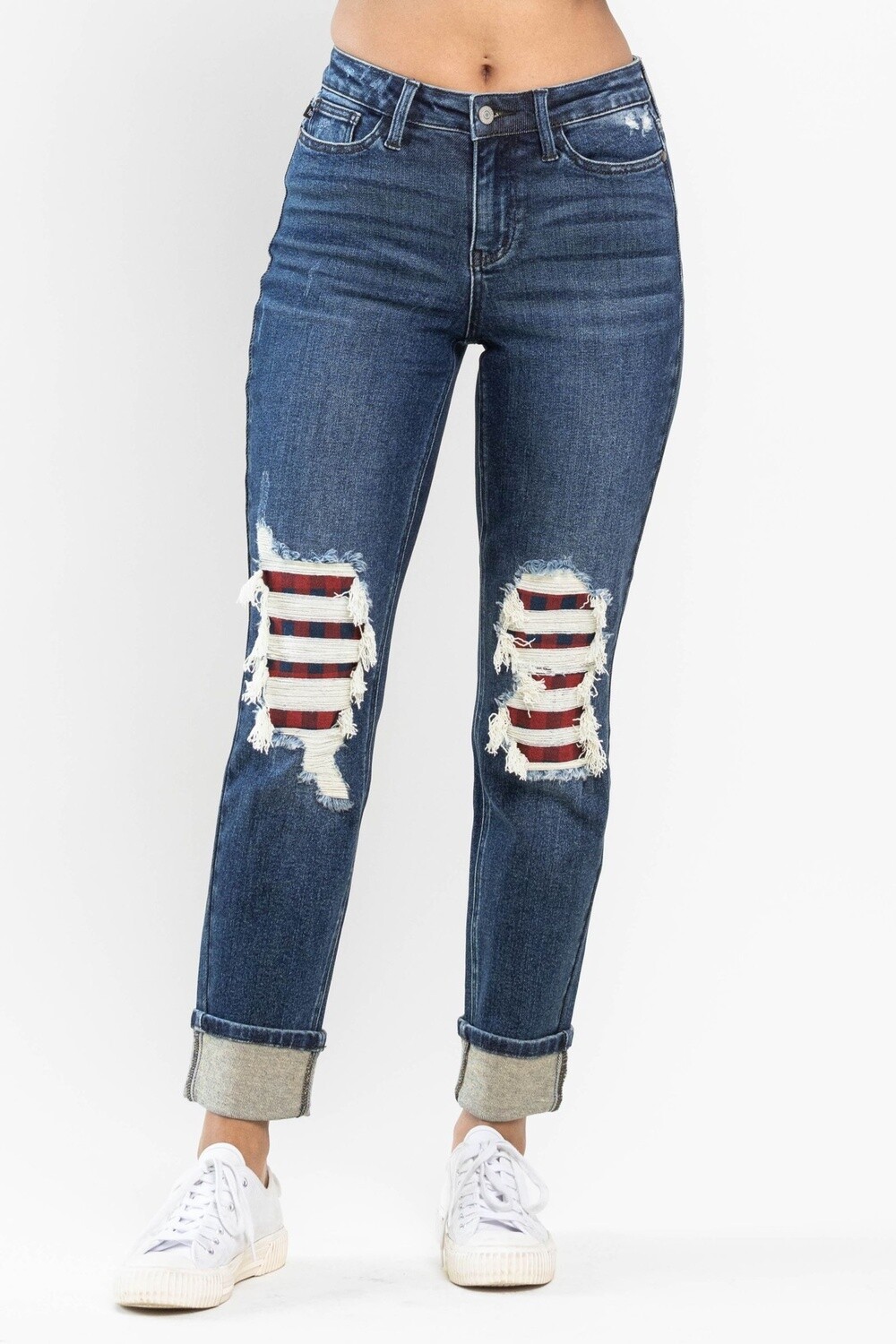 Plus Buffalo Plaid Patch BF Jean