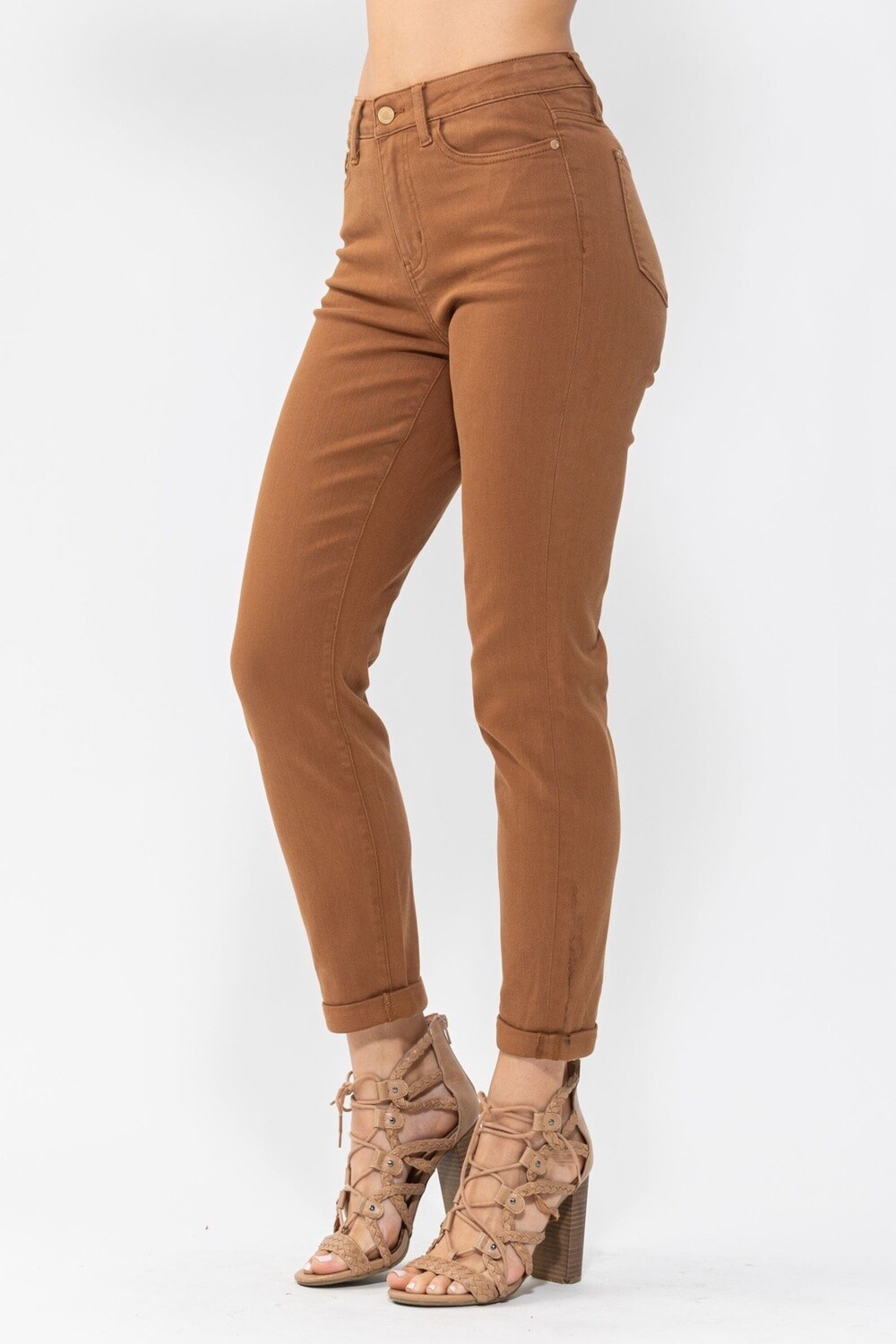 Plus High Waisted Brown Slim Fit