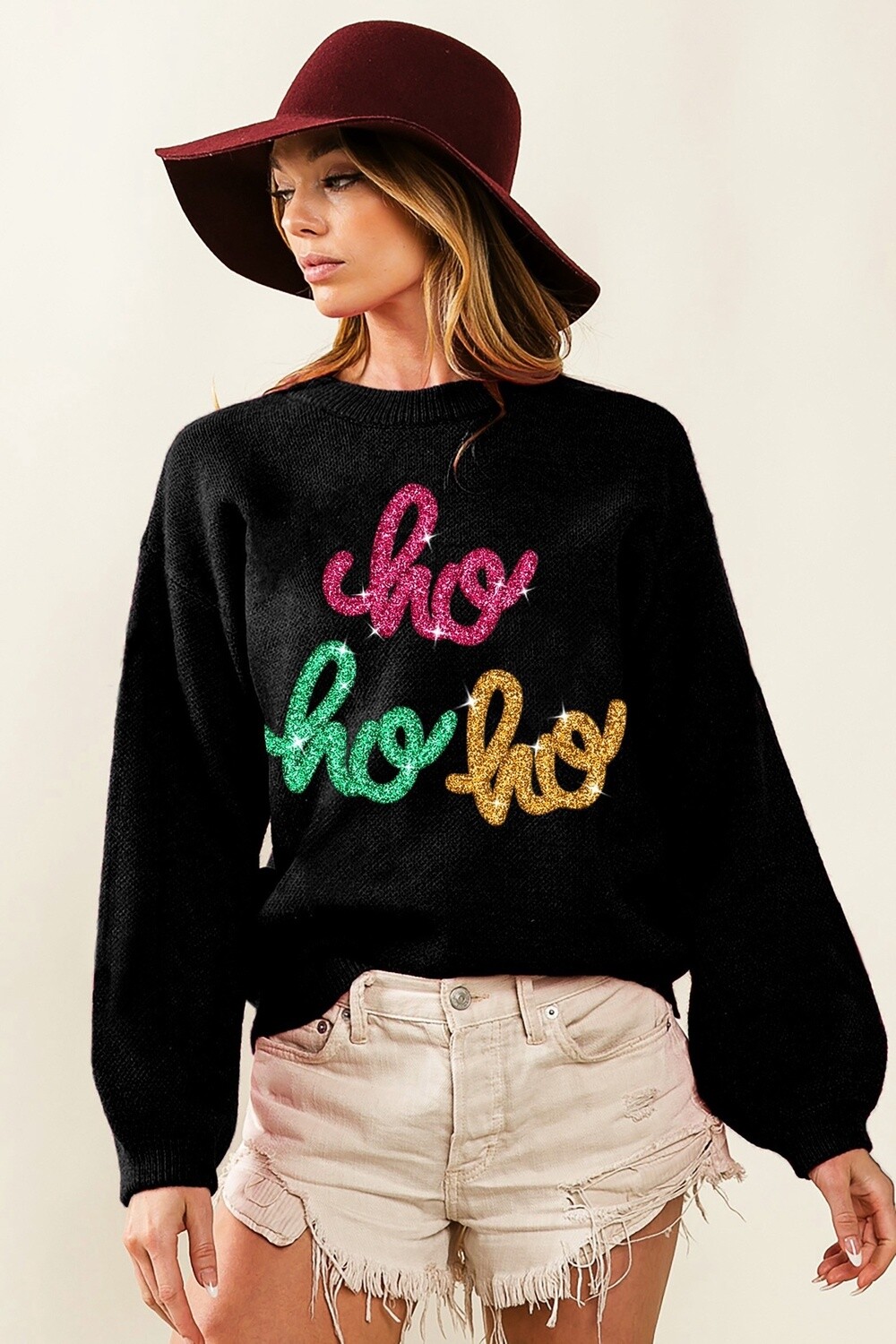 CHRISTMAS METALLIC TINSEL LETTERING SWEATER, Size: Small