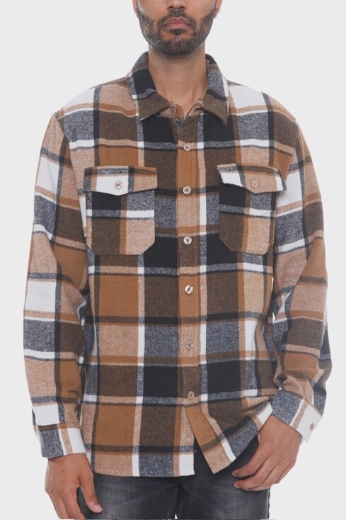 Men&#39;s Checkered Soft Flannel Shacket, Size: Small, Colour: Almond