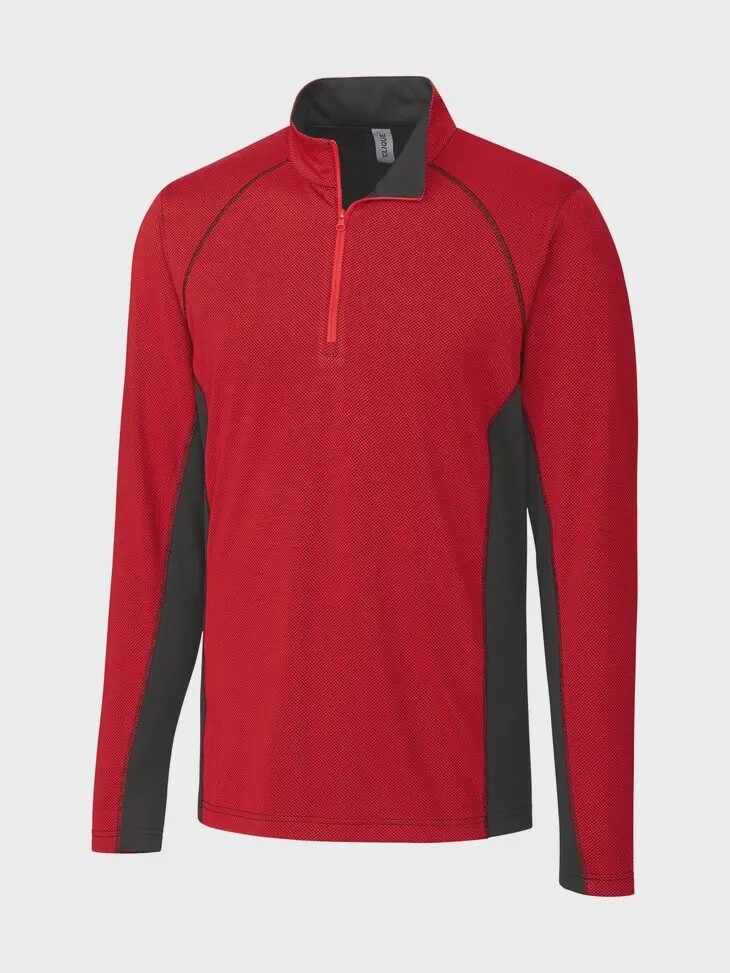 Clique Ice Pique Colorblock Mens Half Zip Pullover, Size: Medium, Colour: Red