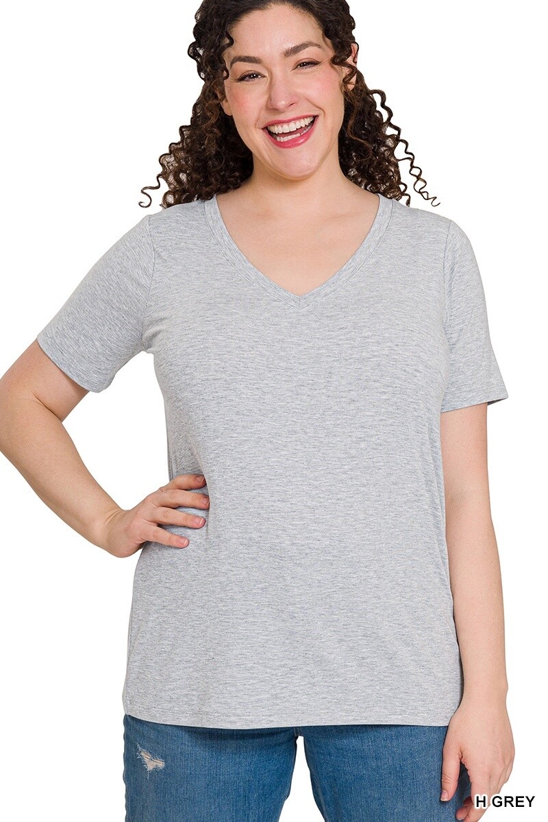 PLUS SHORT SLEEVE V-NECK TEE, Size: 1X, Colour: H Grey