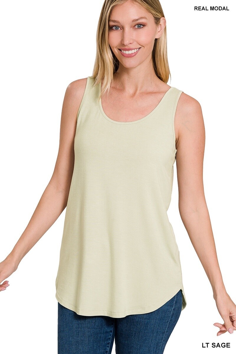SLEEVELESS ROUND NECK &amp; ROUND HEM TOP, Size: Small, Colour: LT Sage