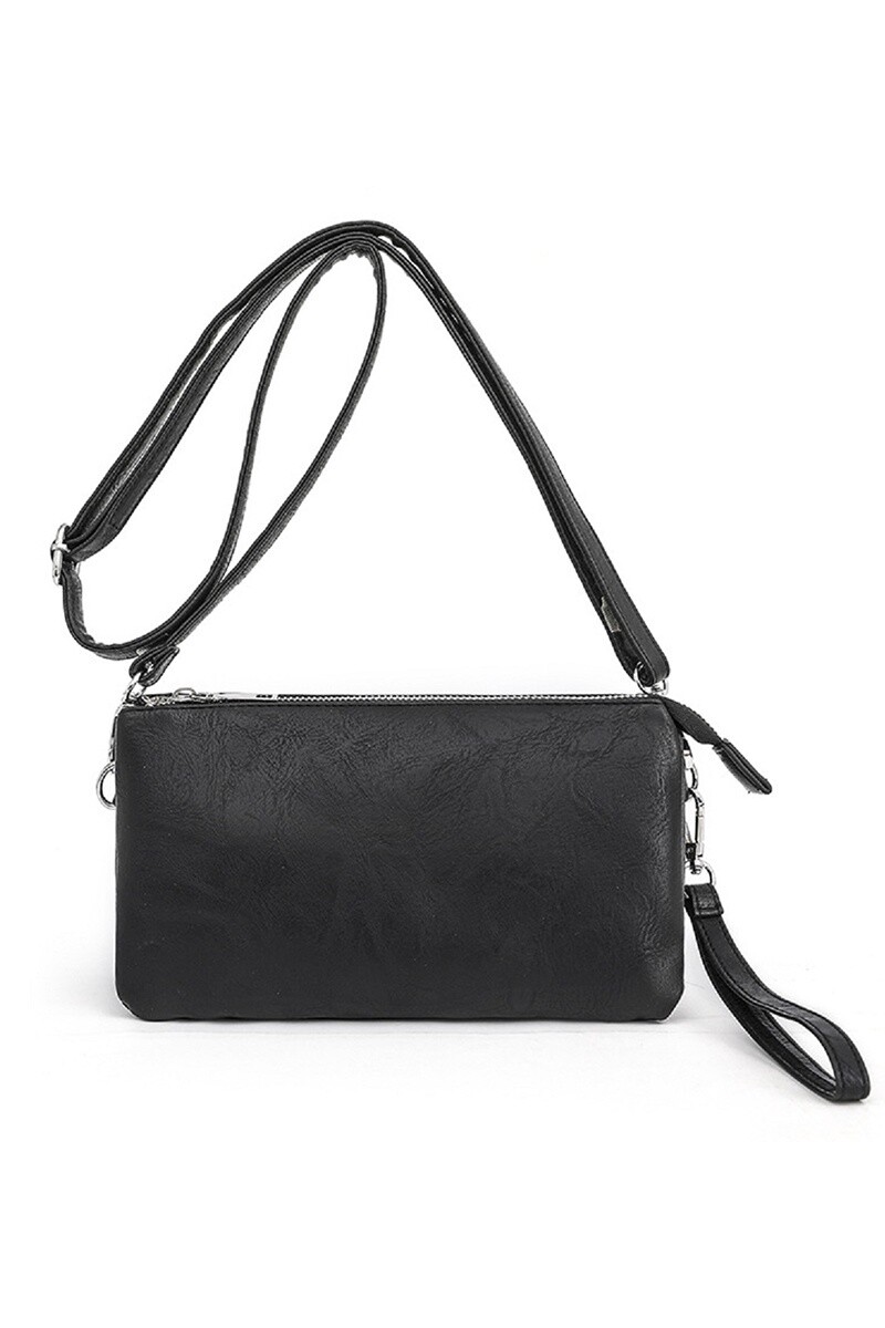 VEGAN LEATHER 3 IN 1 CROSSBODY PURSE CLUTCH, Colour: Black