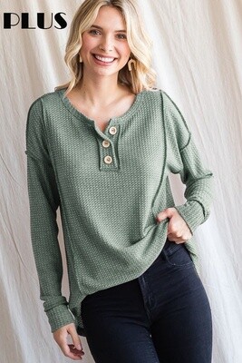 PLUS WAFFLE KNIT BUTTON FRONT TOP
