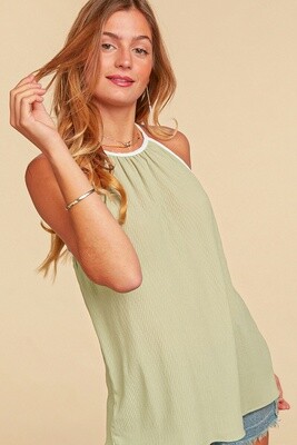 ACCORDION PLEATED HALTER NECK WOVEN TOP