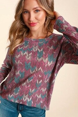 MULTICOLOR TWO TONE LONG SLEEVE SWEATER TOP