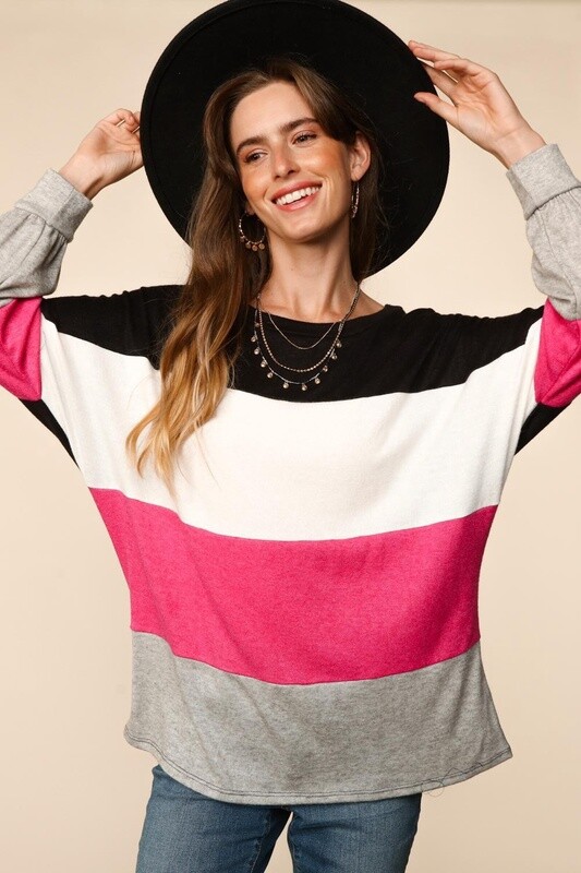 COLOR BLOCK BUBBLE LONG SLEEVE OVERSIZED