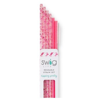 Lets Go Girls + Pink Glitter Reusable Straw Set