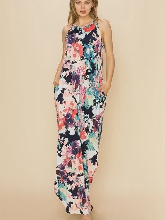 Plus Size Floral Sleeveless Maxi Dress, Size: 1X