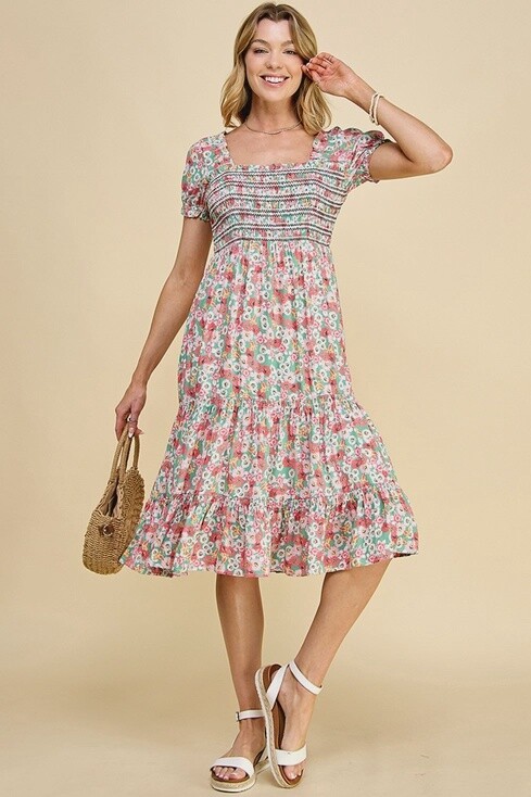 Multi Floral Print Open Back One Piece Dress, Size: Small