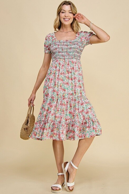 Plus Multi Floral Print Open Back One Piece Dress, Size: 1X