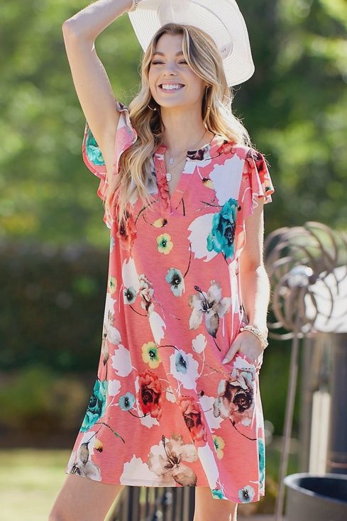 Plus Floral Gabby Short Sleeve Dress with Pockets, Size: 1X